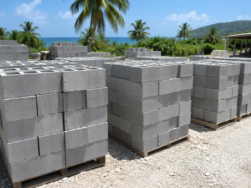 Stacks of concrete blocks at an open-air yard